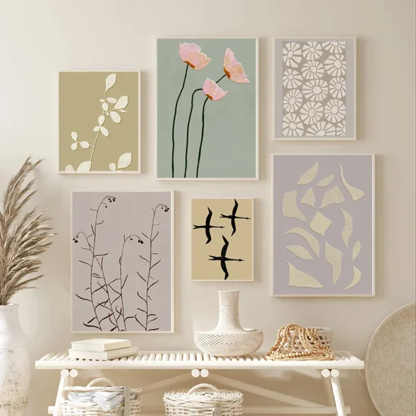 Modern Geometric Pattern Abstract Flora Aesthetics Poster Print Canvas Wall Art Picture Home Living Room Decorative Painting Set