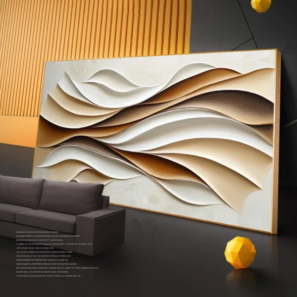 3D Minimalist Abstract Large Textured Waves Poster Print Off-White Neutral Tones Wall Art Canvas Painting Living Room Home Decor