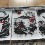 3pcs Frameless Japanese Natural Landscape Canvas Painting Black And Red Posters Vintage Ink Art Wall Prints For Living Room Home