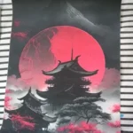 3pcs Frameless Japanese Natural Landscape Canvas Painting Black And Red Posters Vintage Ink Art Wall Prints For Living Room Home