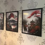 3pcs Frameless Japanese Natural Landscape Canvas Painting Black And Red Posters Vintage Ink Art Wall Prints For Living Room Home