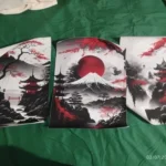 3pcs Frameless Japanese Natural Landscape Canvas Painting Black And Red Posters Vintage Ink Art Wall Prints For Living Room Home