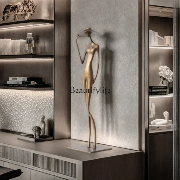yj5 Light luxury abstract figure wearing hat long legs sculpture ornament hotel living room entrance art jewelry