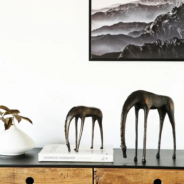 Modern Drinking Water Horse Metal Animal Sculpture Decoration Home Room Hotel Bowed Horse Statue Desktop Abstract Art Ornaments