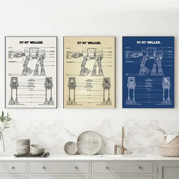 Walker Schematic Diagram Canvas Painting Home Decor AT-AT Walker Wall Art Blueprint Vintage Posters Imperial