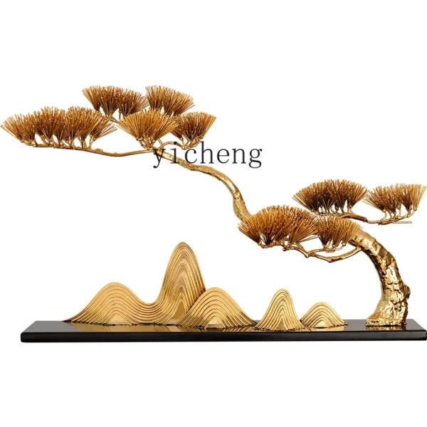 ZC large new Chinese welcome pine desktop ornament front desk metal pine tree decoration porch floor sculpture