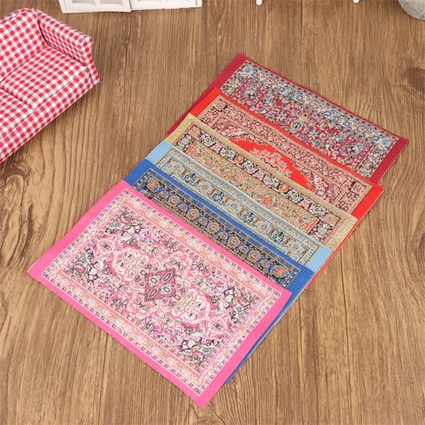 1Pc 10x16cm Model Dollhouse Miniature Floor Rug Mat Kids Gift Turkish Woven Cover Carpet Living Room Bedroom Decor Furniture Toy