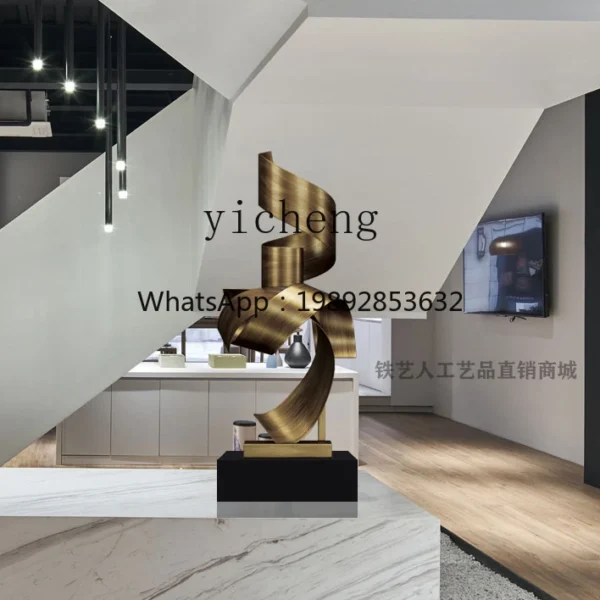 Modern Light Luxury Abstract Artwork Floor Decoration Hotel Lobby Large Metal Sculpture Ornament