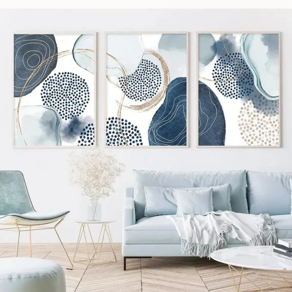 Painting Blue Gold Geometric Shapes Poster Print Home Bedroom Living Room Decoration Scandinavian Abstract Wall Art Watercolor