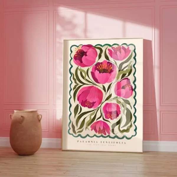 Art, Peonies, Colourful Bright Art Print, Modern Print Canvas Poster Summer Peony, Quirky Handrawn