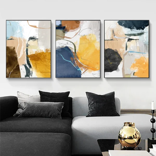 Painting Nordic Abstract Wall Art Pictures for Living Room Home Decor Unframed 3PCS Frameless Watercolor Geometric Canvas