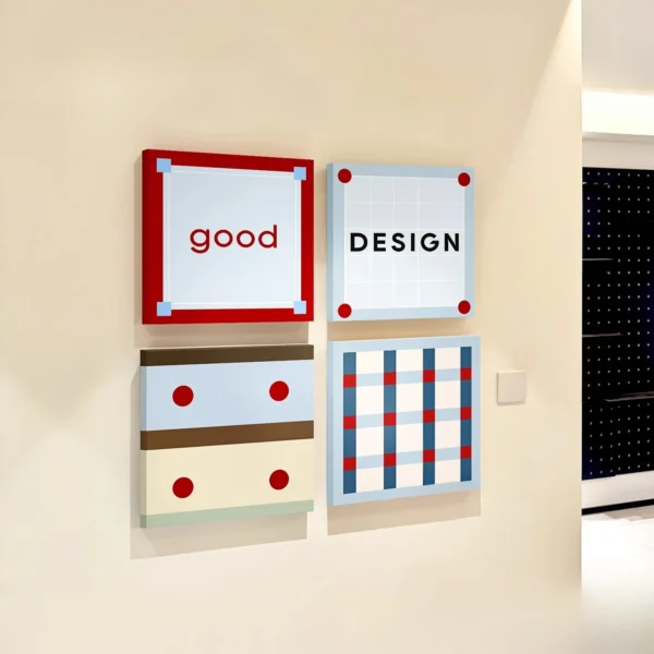 Snoring Home · Red And Blue Lines Living Room Combination Decorative Painting Bauhaus Medieval Entrance Hanging Painting Dopamin