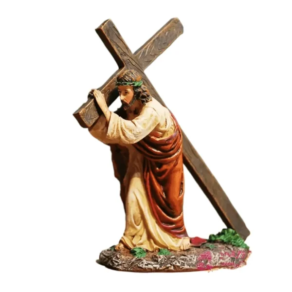 Divine Easter Inspired Jesus Carrying the Cross Statue, Exquisite Religious Sculpture,Christian Decor for Home Church Office