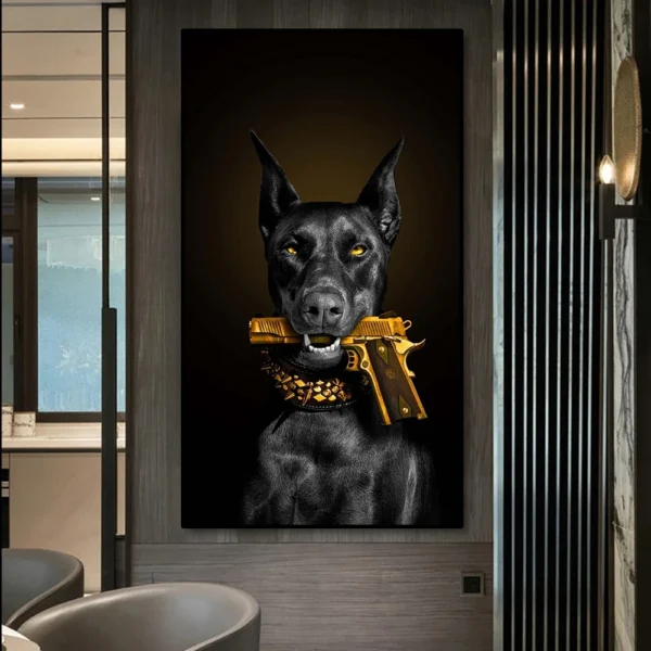 Poster Decorative Painting Canvas Wall Art Living Room Bedroom Mural Animal Black Dog Doberman Mafia